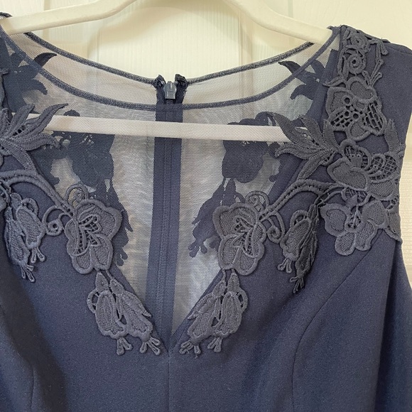 Aidan Mattox Sleeveless, Stretch Flounce Hem, Floral Mesh Insert Sheath Dress - Picture 11 of 15